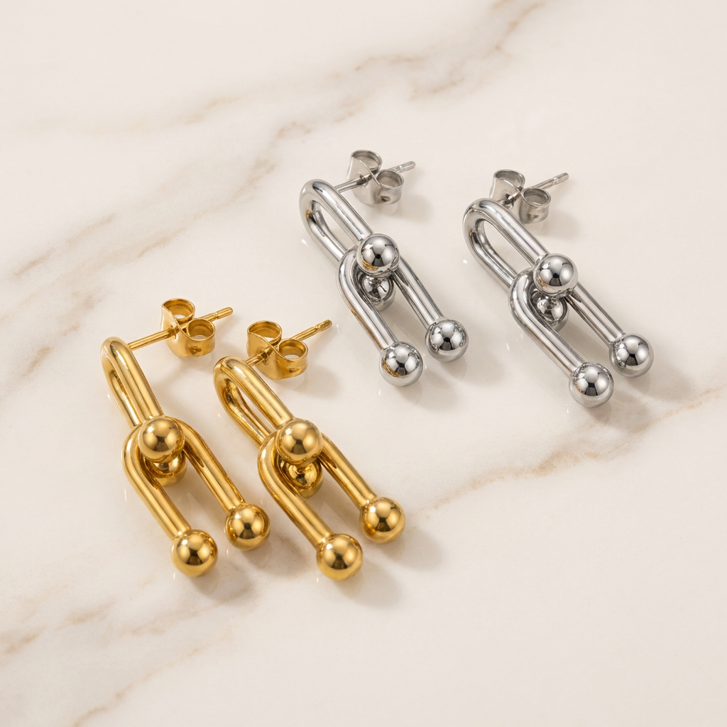Double U-Bar Cascading Arch Stud Earrings