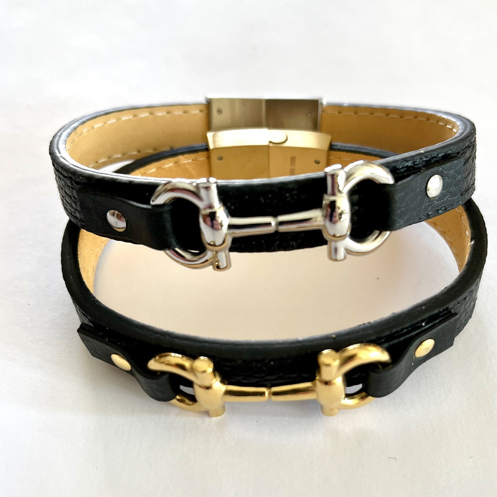 Small Snaffle Bit and Leather Bracelets