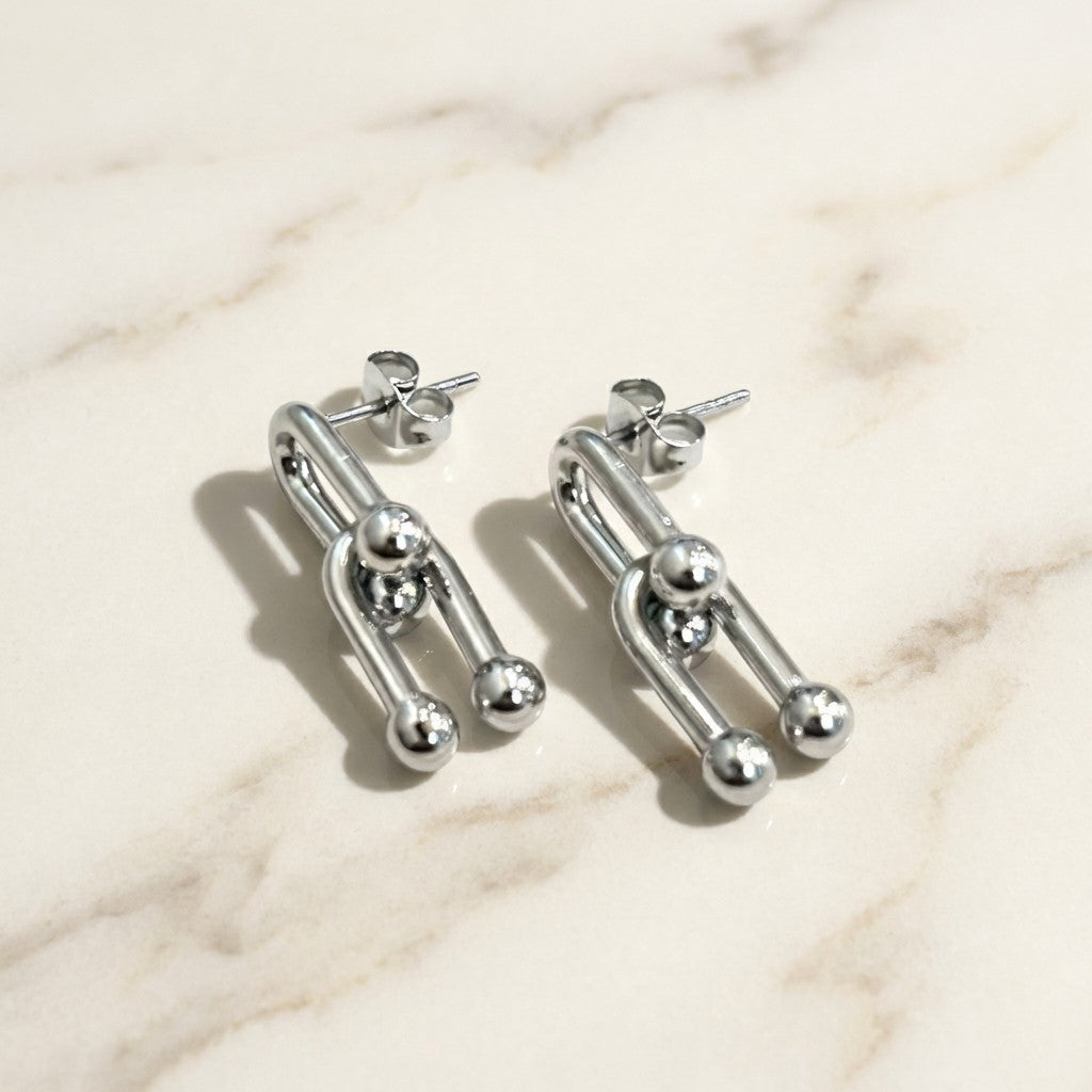 Double U-Bar Cascading Arch Stud Earrings