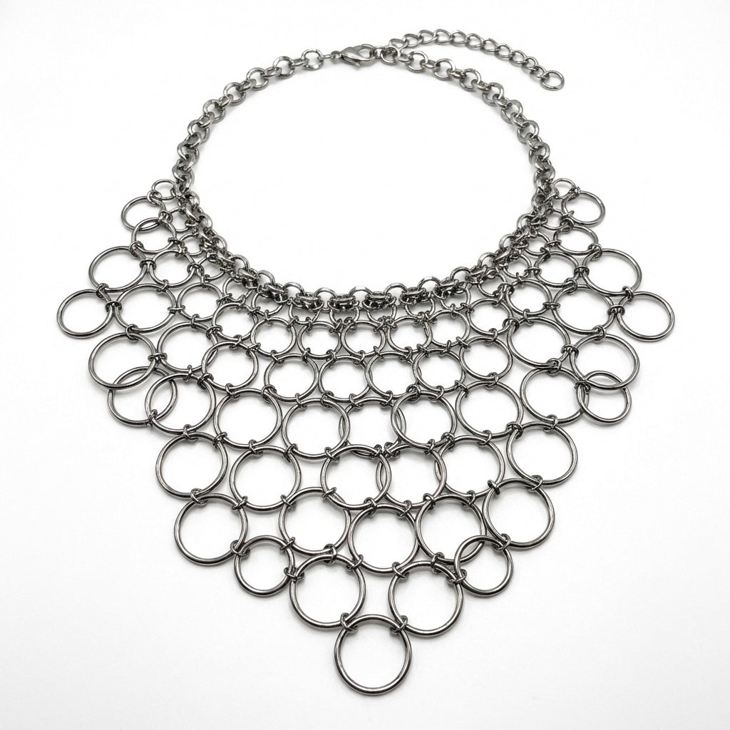 Vintage Circle Link Bib Necklace - Stainless Steel