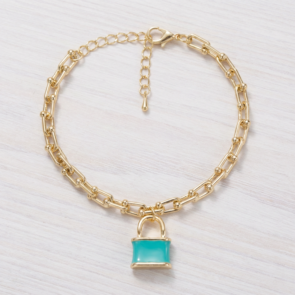 Lock & Love Enamel Padlock Charm Bracelet