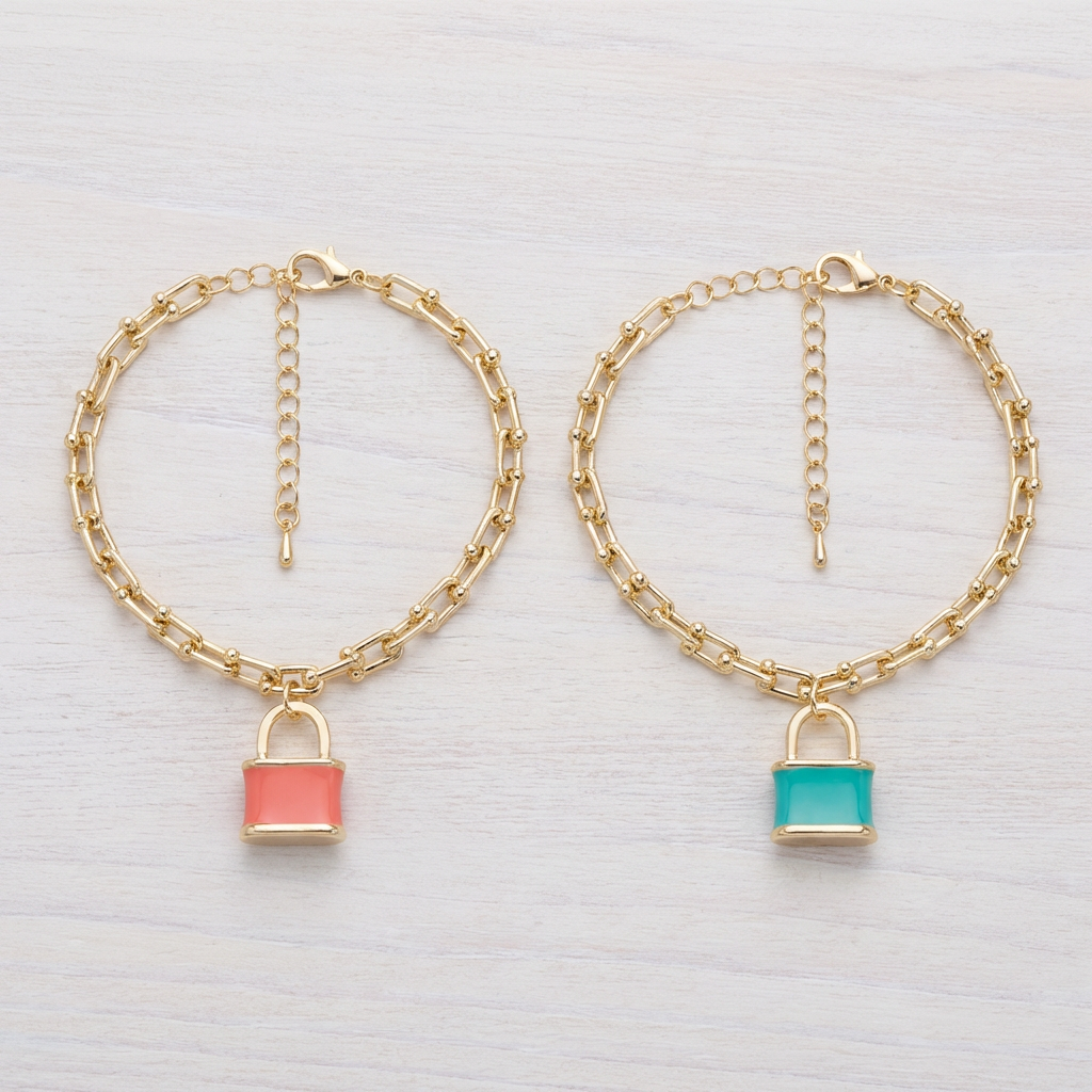 Lock & Love Enamel Padlock Charm Bracelet