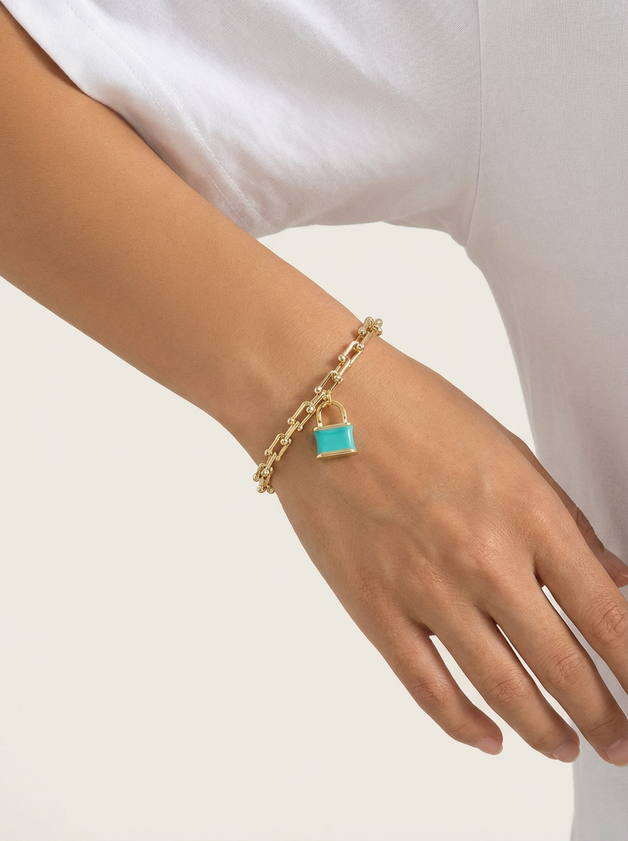 Lock & Love Enamel Padlock Charm Bracelet
