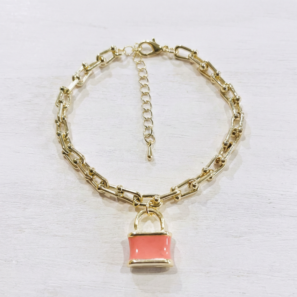 Lock & Love Enamel Padlock Charm Bracelet