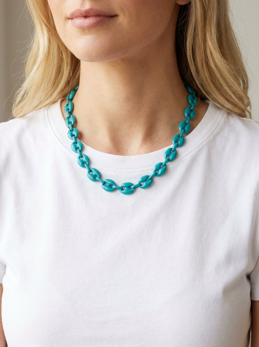 Marina Enamel Puffed Mariner Chain Necklace