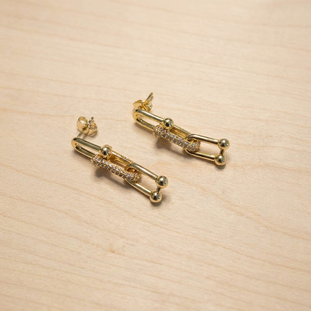 Stirrup  Double Bar Pavé Simulated Diamond Earrings