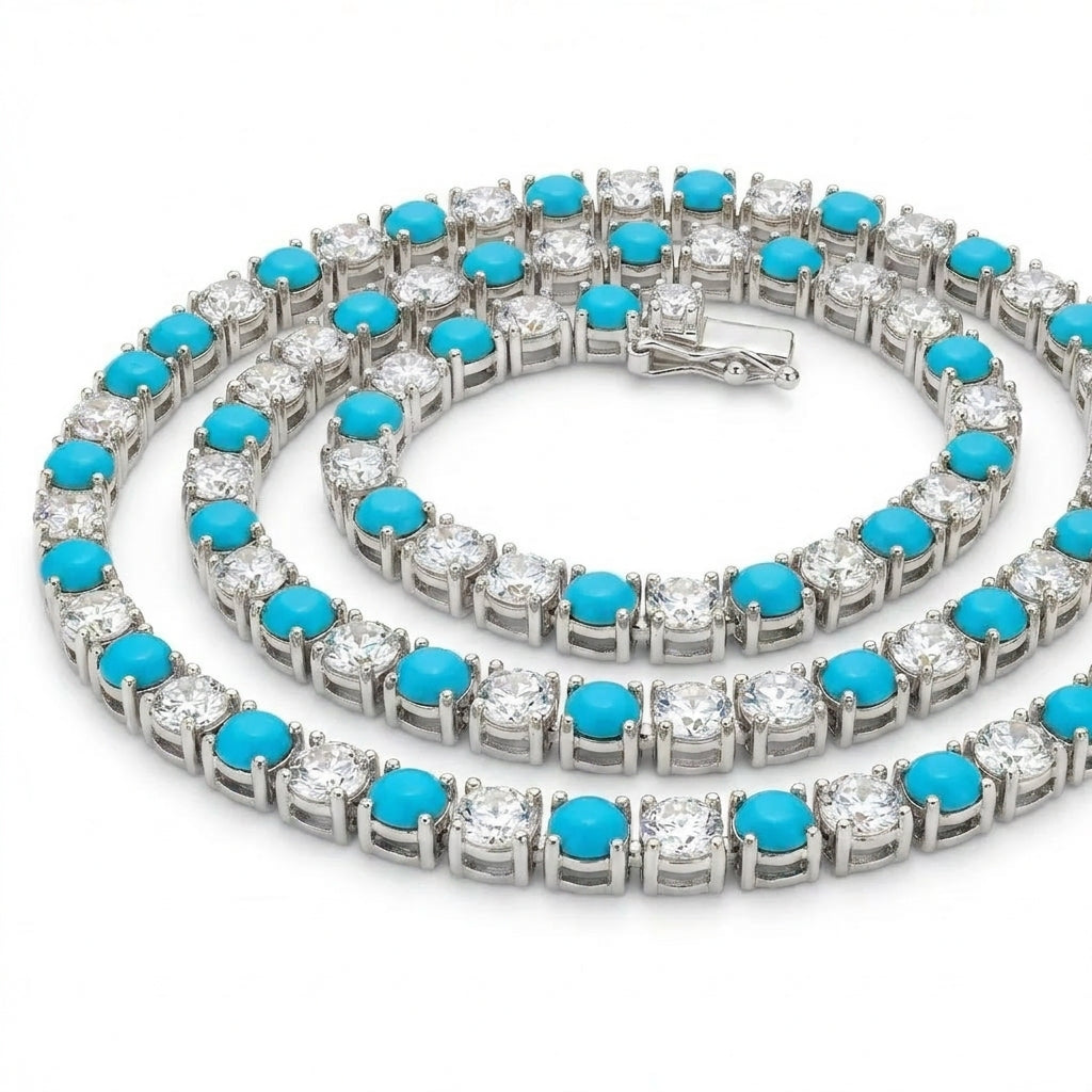 Sedona Sky Turquoise & Diamond Tennis Necklace
