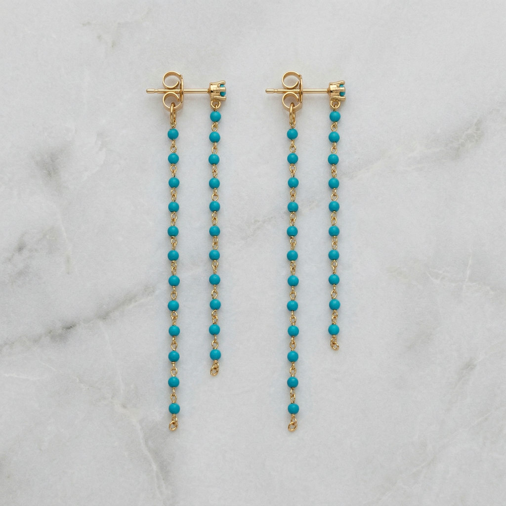 Delicate Gold Filled Drop Earrings in Turquoise or Black Onyx