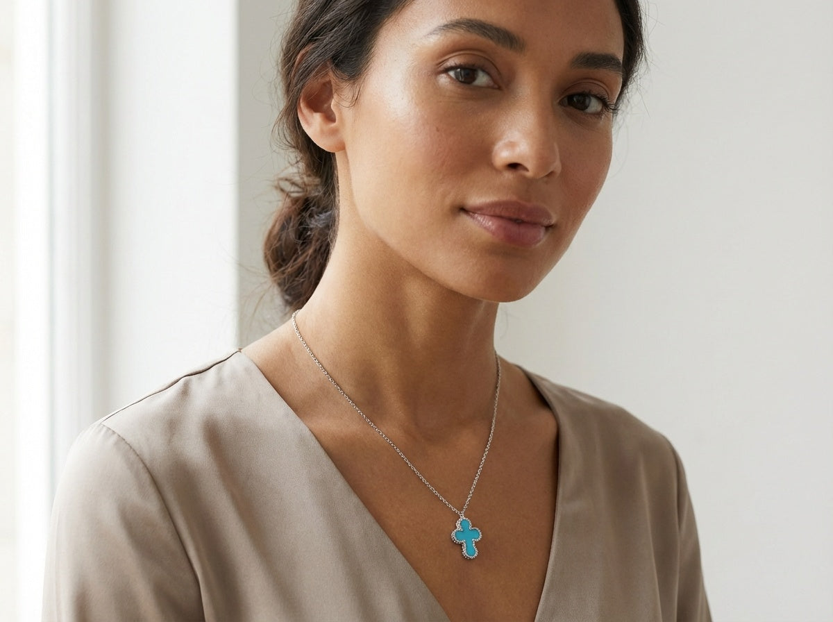 Divine Elegance Turquoise Cross Necklace