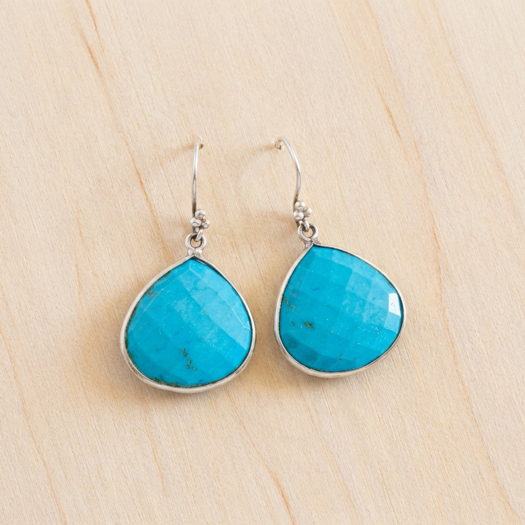 Genuine Turquoise and Sterling Silver Teardrop Earrings
