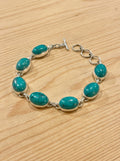 Smeraldo Natural Turquoise Oval Cabochon Sterling Silver Toggle Bracelet-One of a Kind