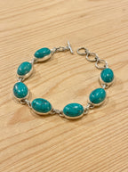 Smeraldo Natural Turquoise Oval Cabochon Sterling Silver Toggle Bracelet-One of a Kind