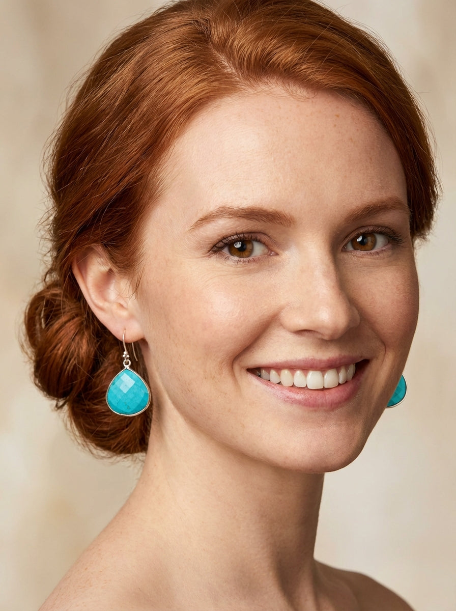 Genuine Turquoise and Sterling Silver Teardrop Earrings