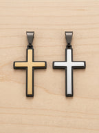 Sanctus Two-Tone Bold Cross Pendant | Black Stainless Steel with 20K Gold or Rhodium Inlay