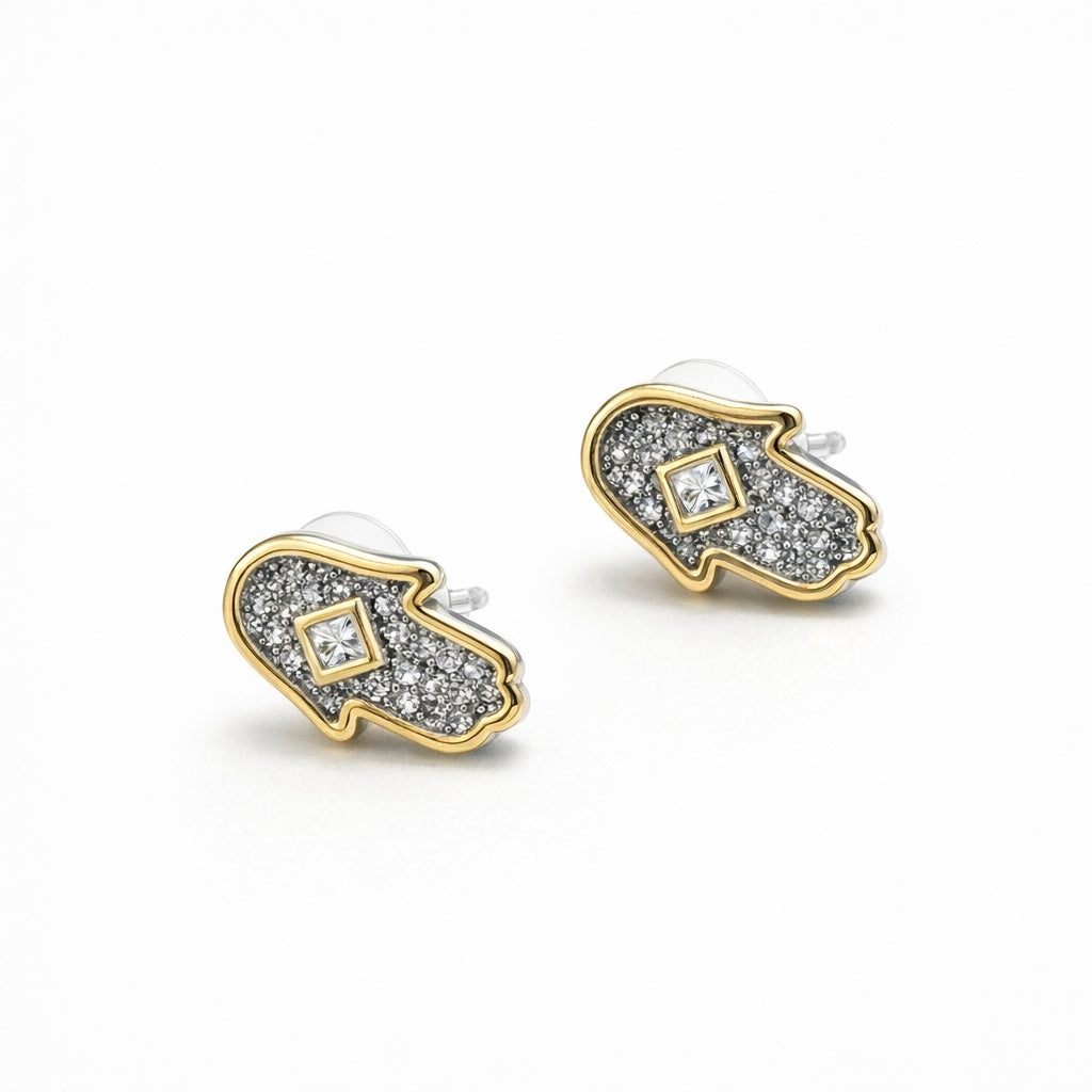 Hamsa Two-Tone Pavé Simulated Diamond Stud Earrings