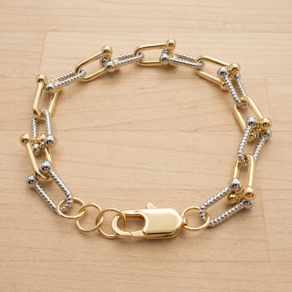 Two-Tone Paperclip & Beaded Chain Link Bracelet