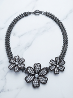 Midnight Bloom Oxidized Crystal Flower Statement Necklace