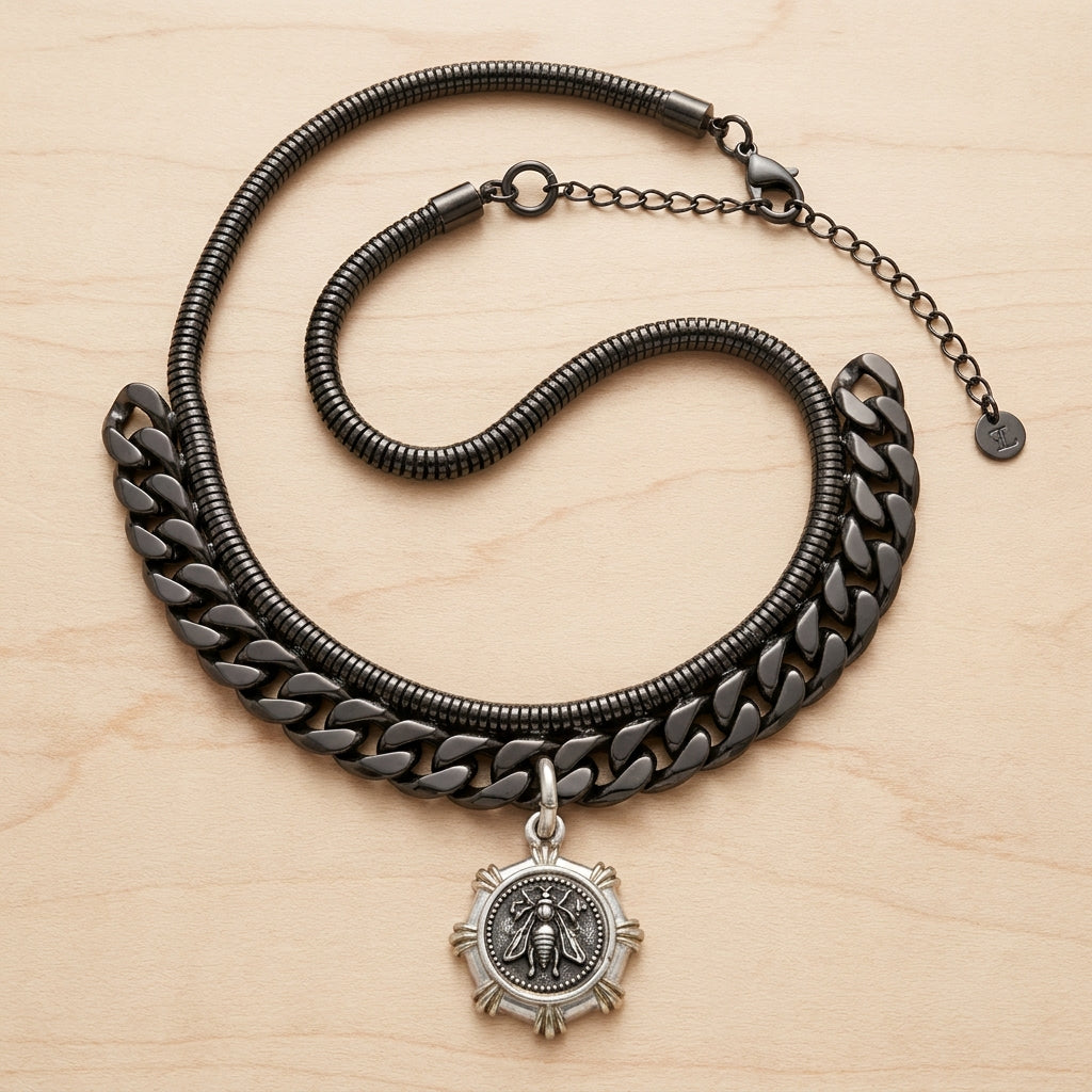 The Noir Bee Medallion Necklace