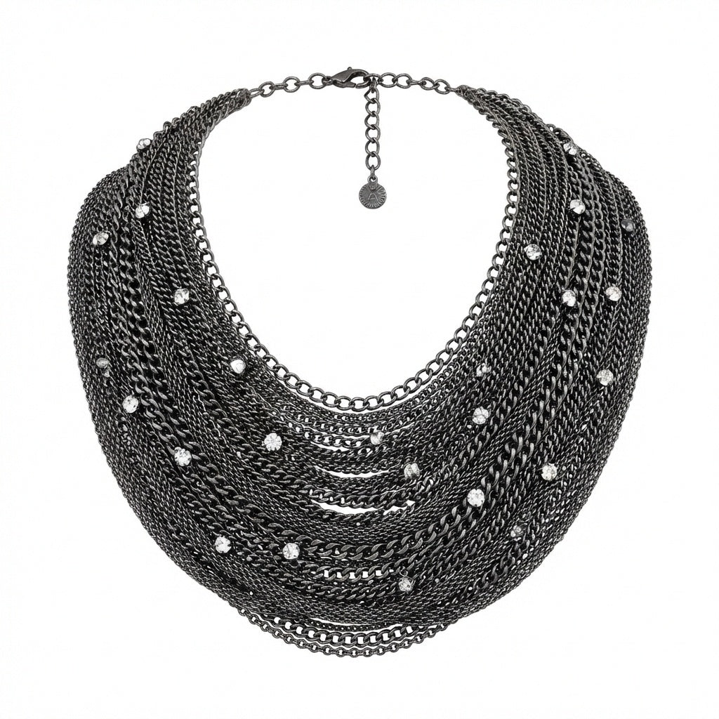 Midnight Crystal Mesh Collar Necklace