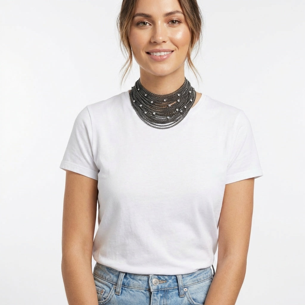 Midnight Crystal Mesh Collar Necklace