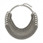 Empress Vintage Silver Multi-Strand Pearl Bib Necklace