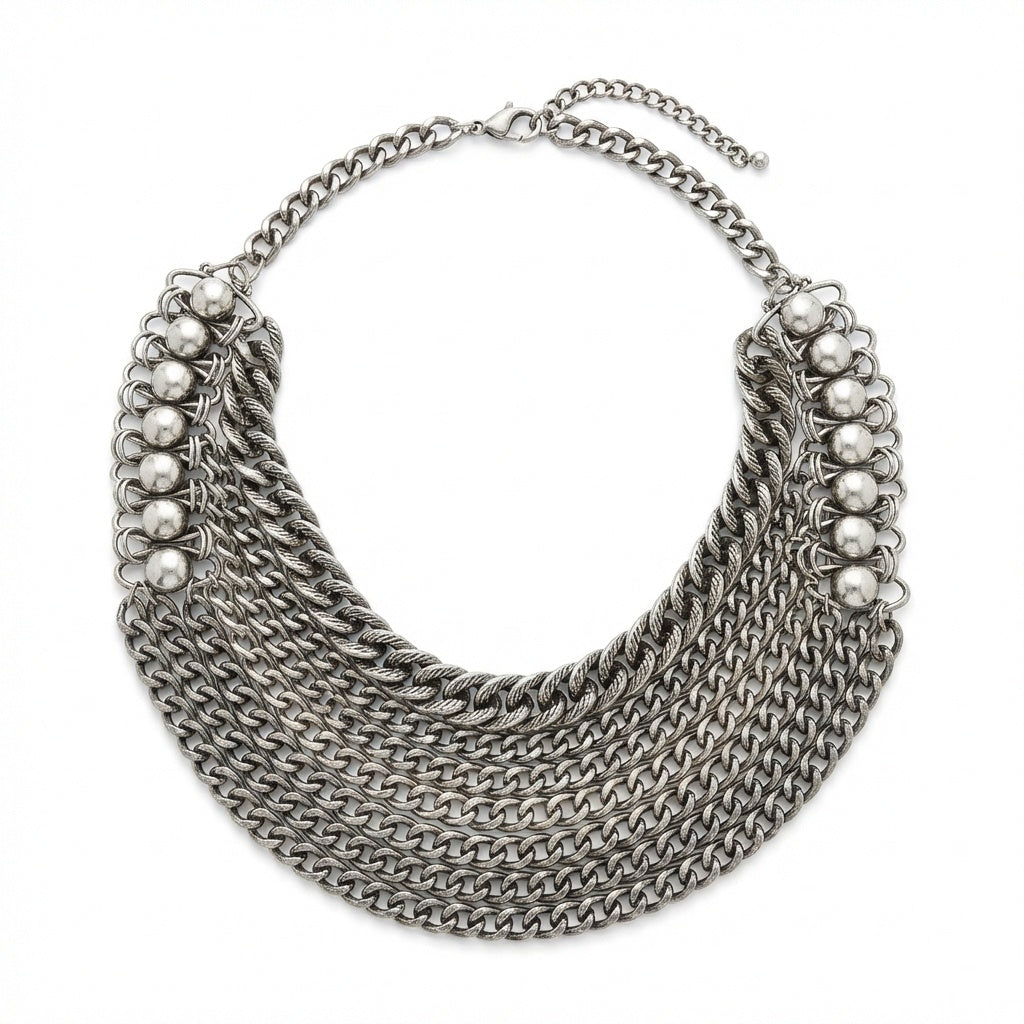 Empress Vintage Silver Multi-Strand Pearl Bib Necklace