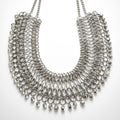Empress Chainmail Bib Necklace - Vintage Silver Statement Collar with Quartz Fringe