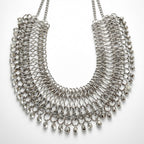 Empress Chainmail Bib Necklace - Vintage Silver Statement Collar with Quartz Fringe