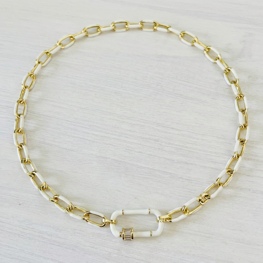 Chérie Enamel & Gold Filled Paperclip Chain Necklace