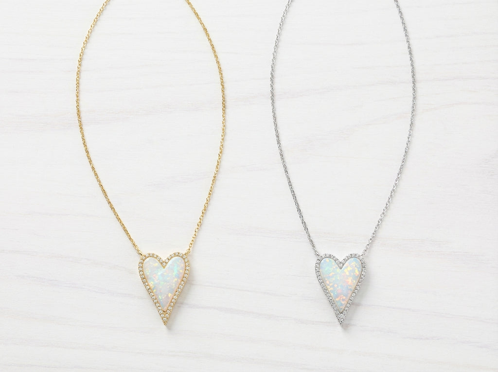 Amore Ethiopian White Opal Heart Necklace