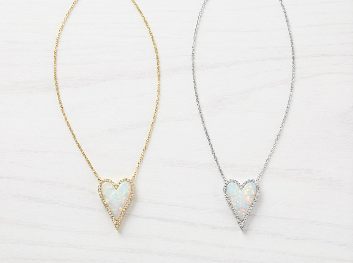 Amore Ethiopian White Opal Heart Necklace