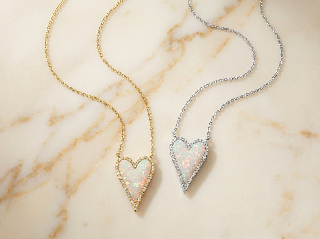 Amore Ethiopian White Opal Heart Necklace