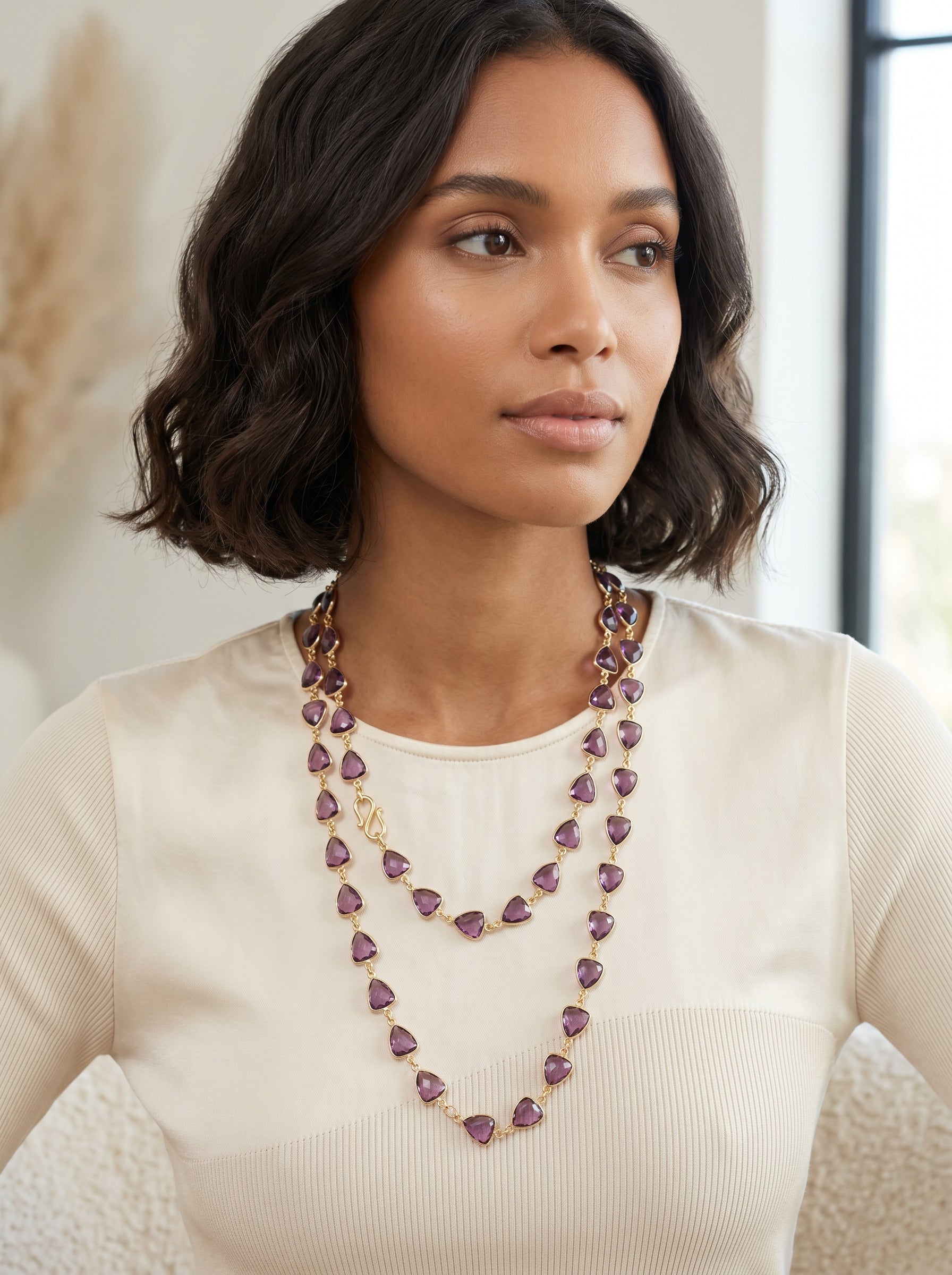 Rosé One of a Kind Faceted Morganite Bezel Station Necklace