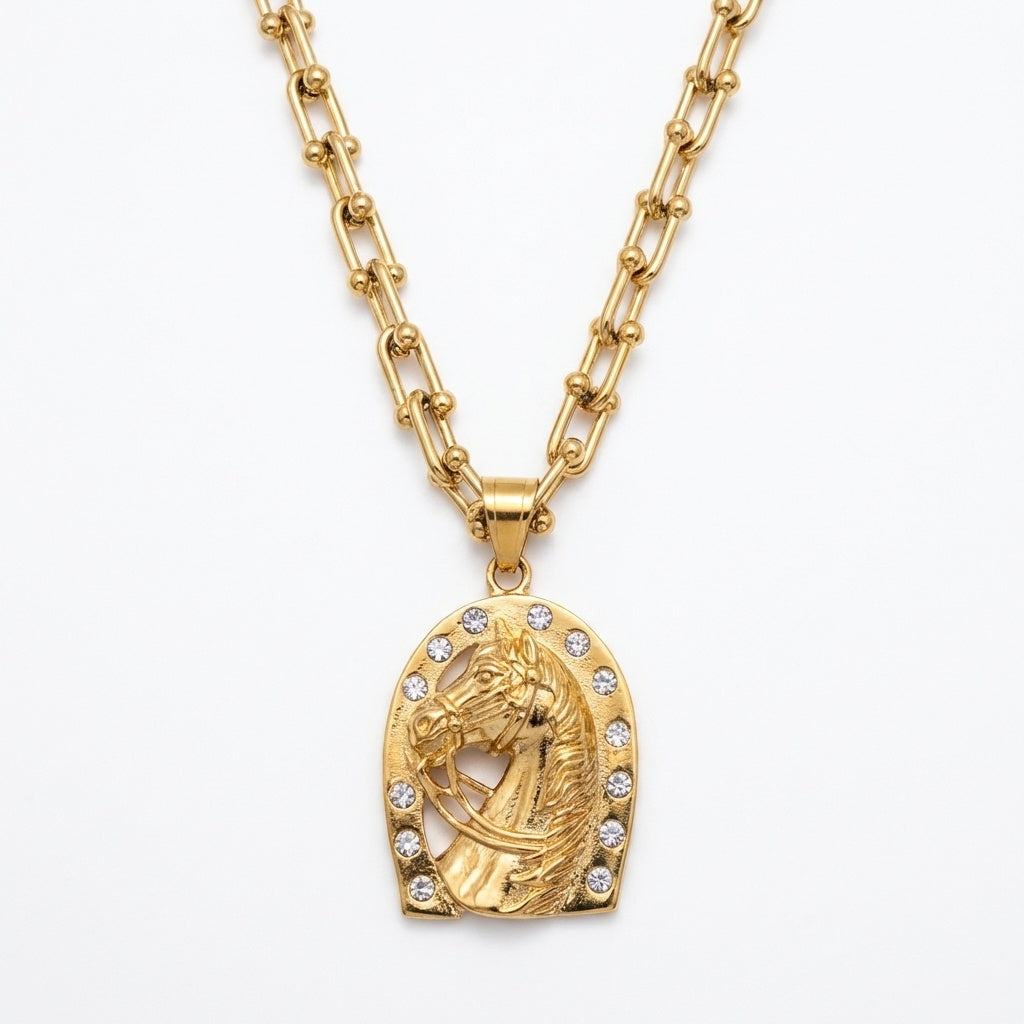 Equestrian Fortune Gold Filled Horseshoe Necklace - Year of the Horse Collection