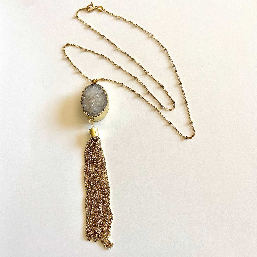Druse and Gold Drop Necklace