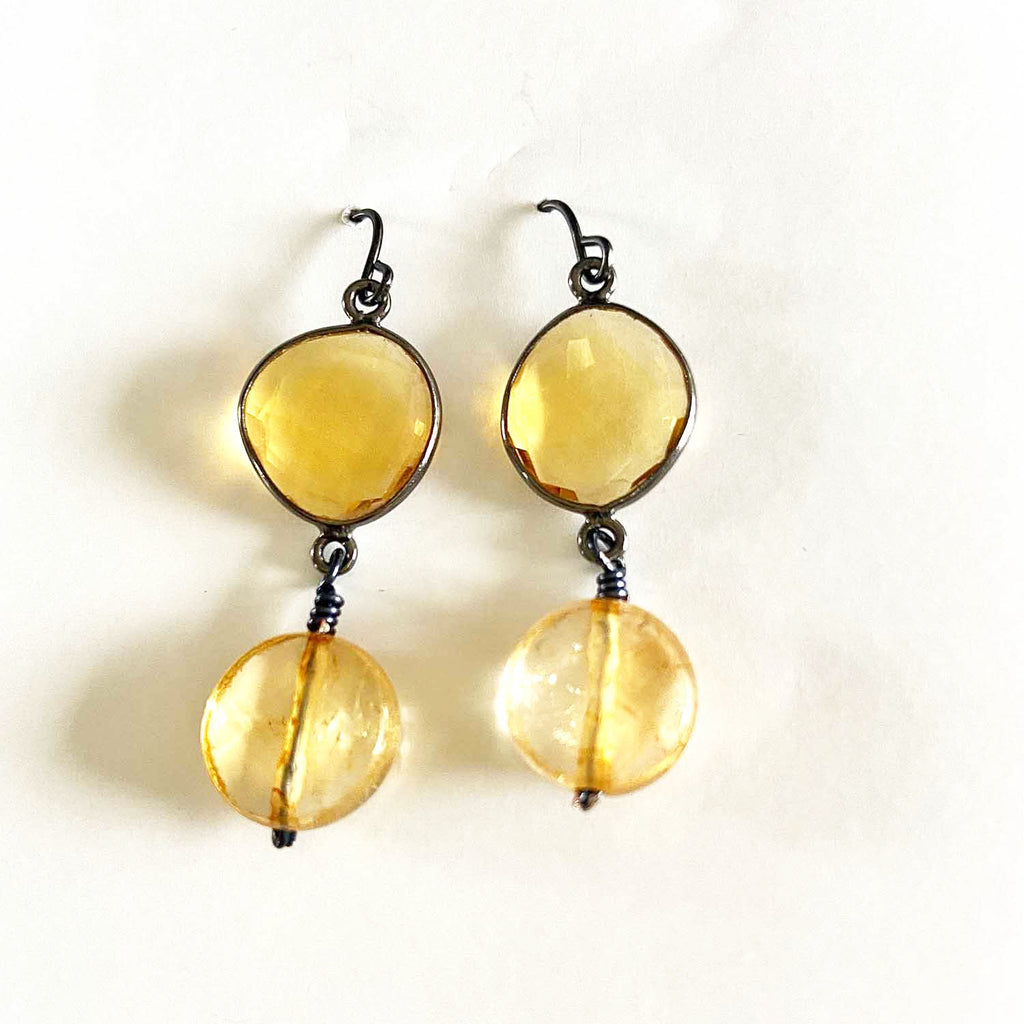 Citrine and Oxidized Silver Earrings