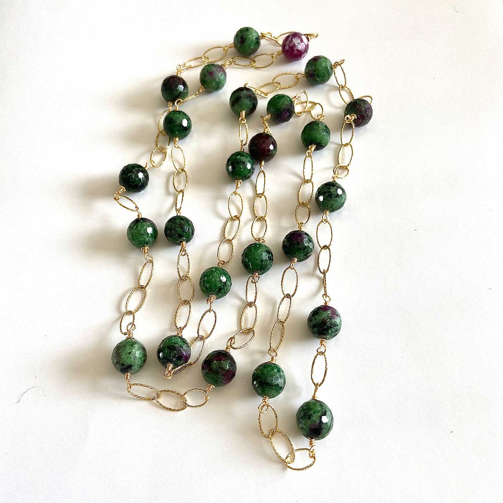 Zoisite and 18 K Yellow Gold Filled Necklace
