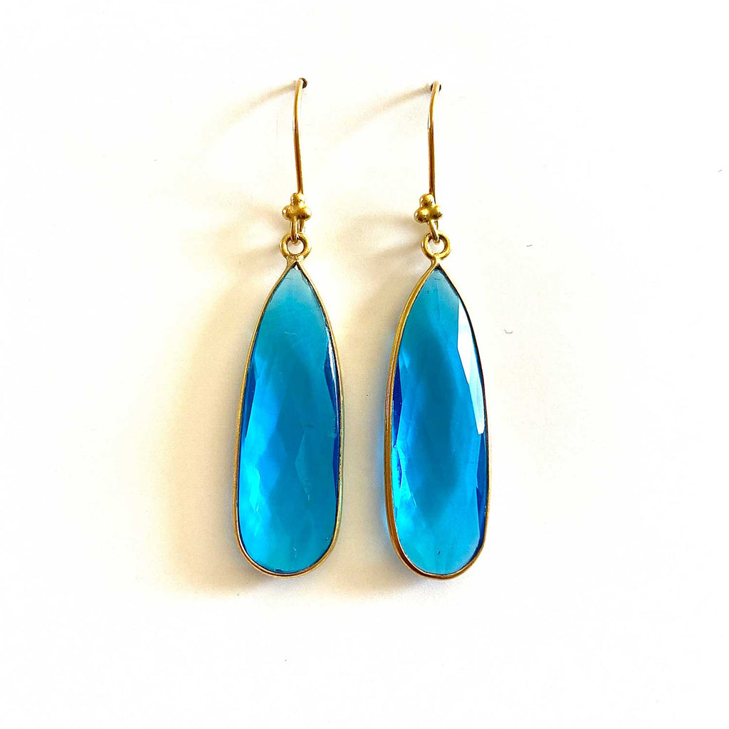 Elongated Blue Topaz Teardrop Earrings