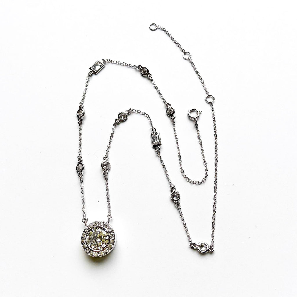 Lumière Simulated Diamond Halo Station Necklace
