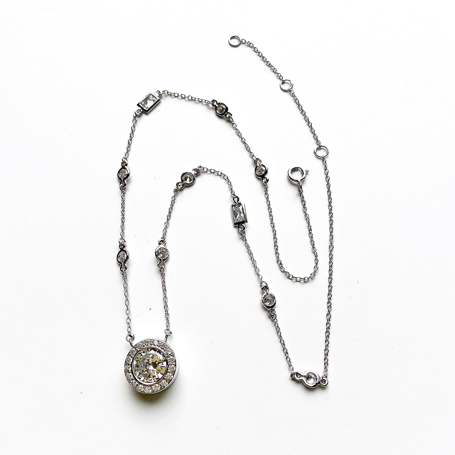 Lumière Simulated Diamond Halo Station Necklace