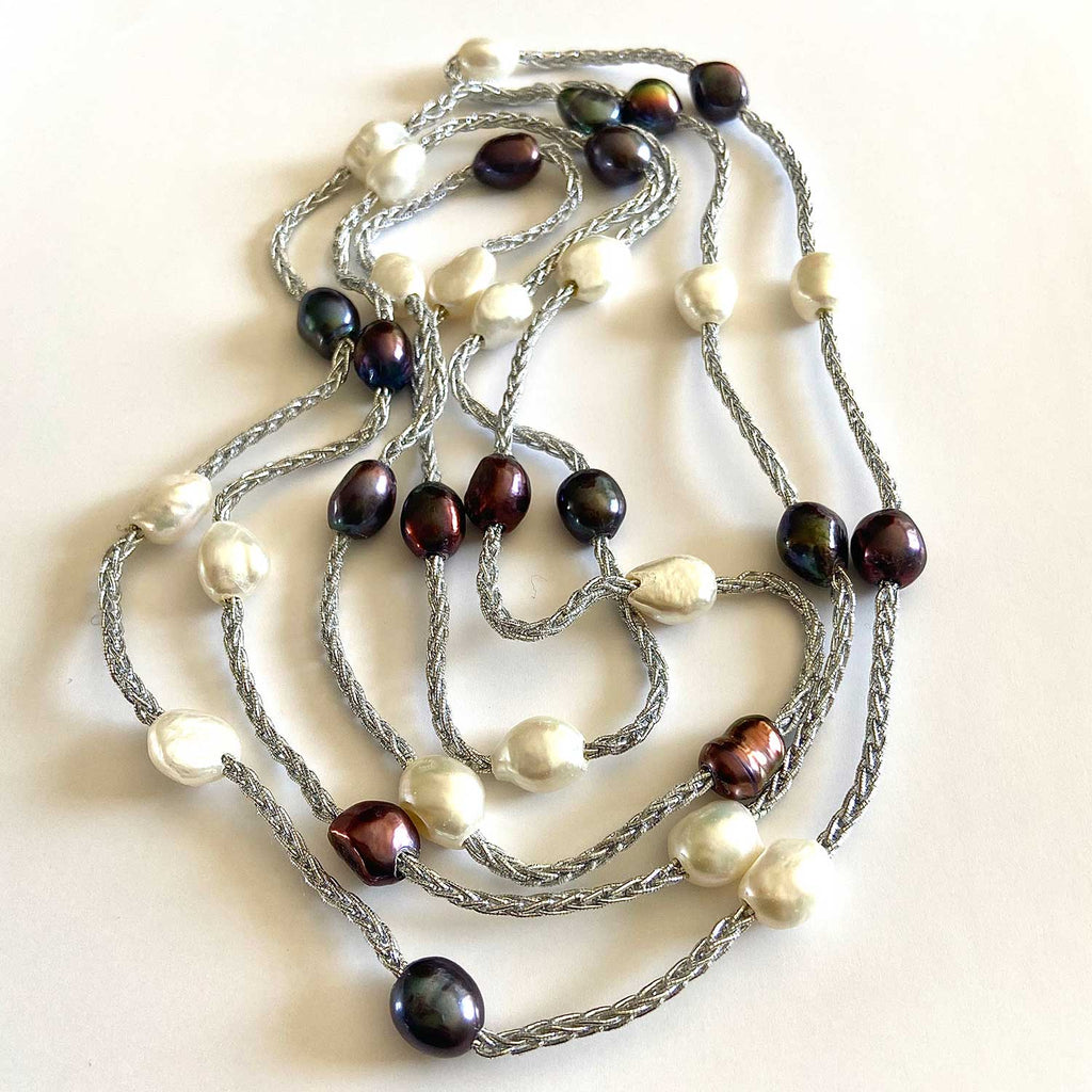 Cultured Pearls and Silk Long Necklace