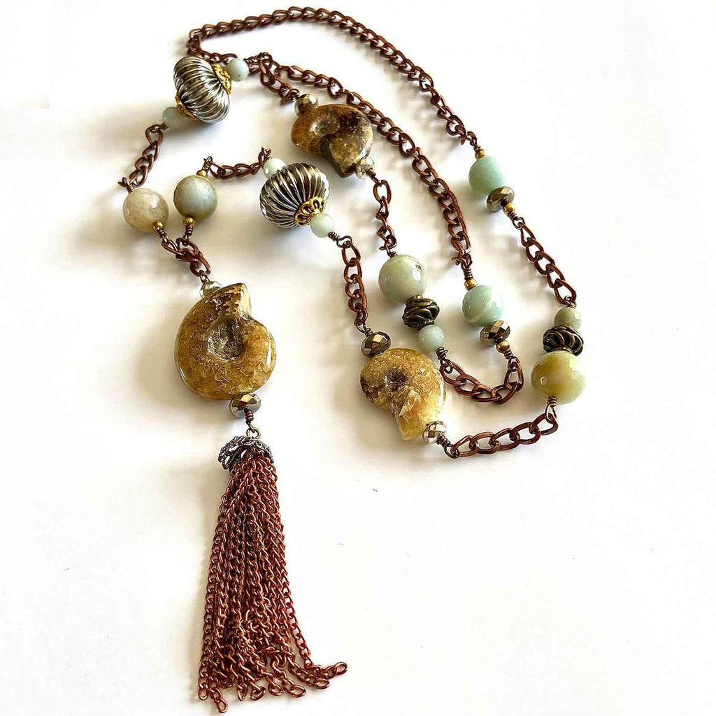 Ammonite and Larimar Vintage Necklace