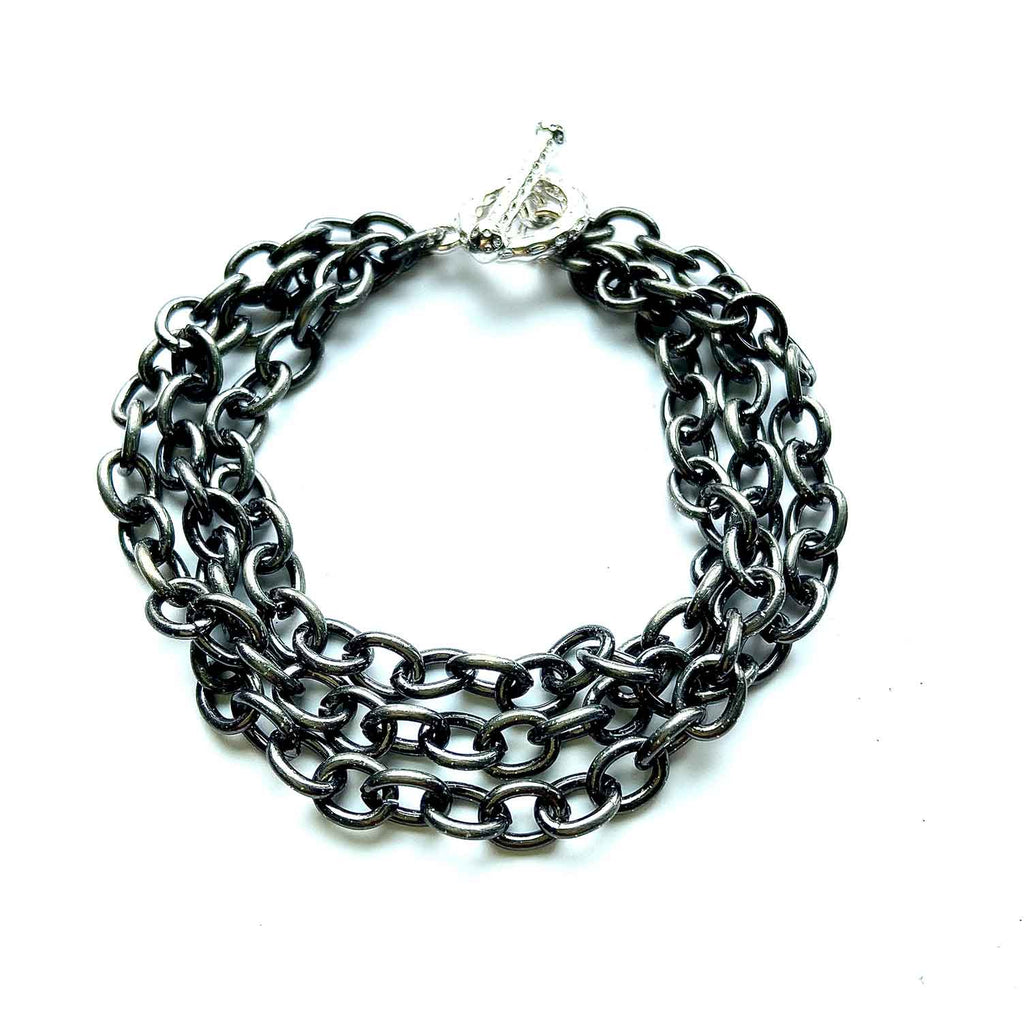 Noir Triple Strand Oxidized Chain Bracelet – Stainless Steel