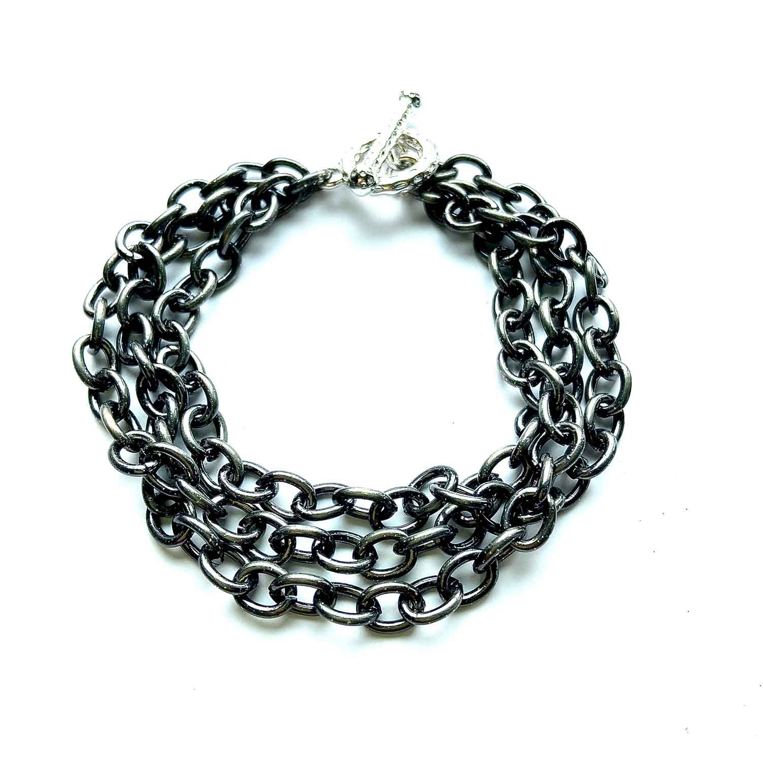 Noir Triple Strand Oxidized Chain Bracelet – Stainless Steel