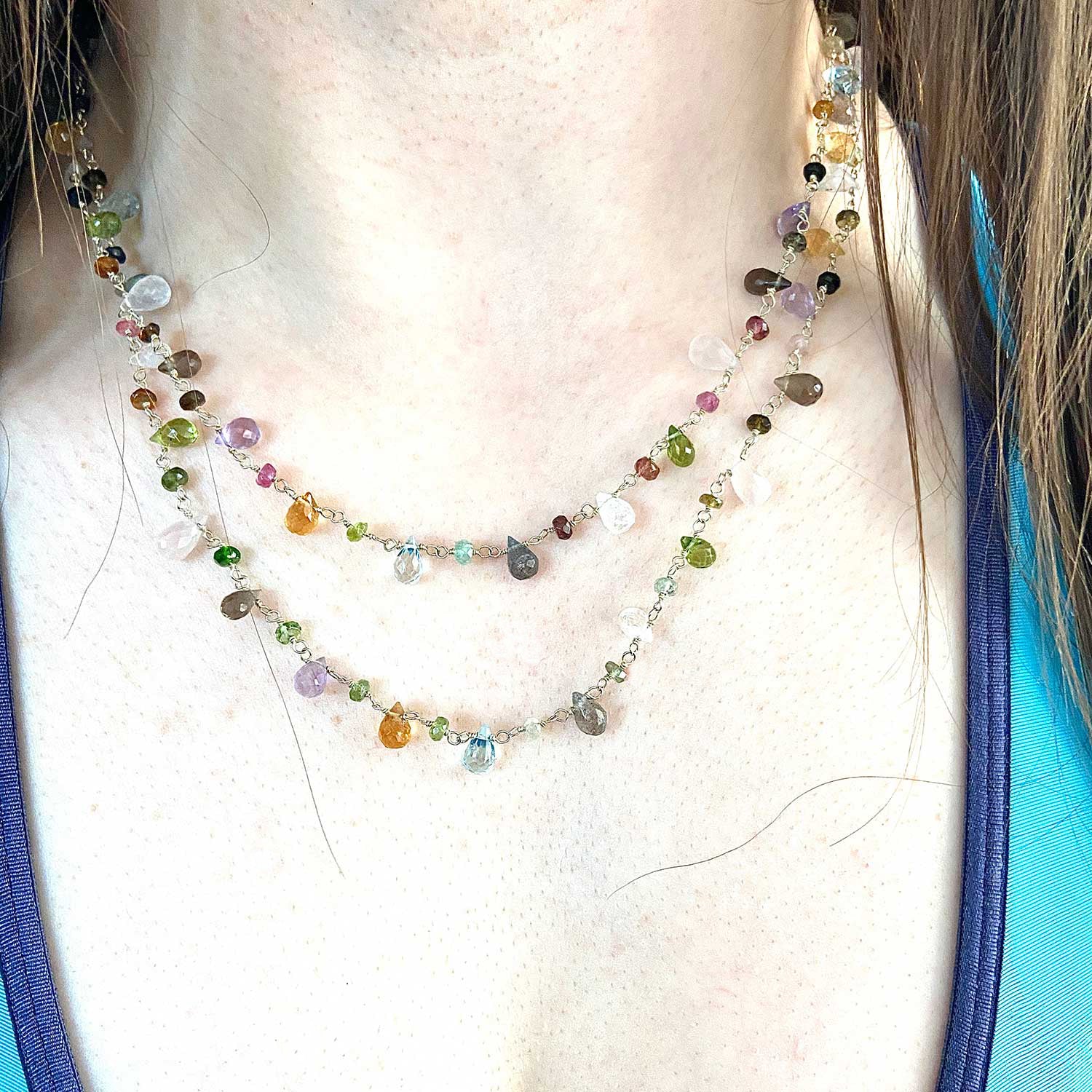Multi-Gemstone Sterling Silver Opera Necklace |