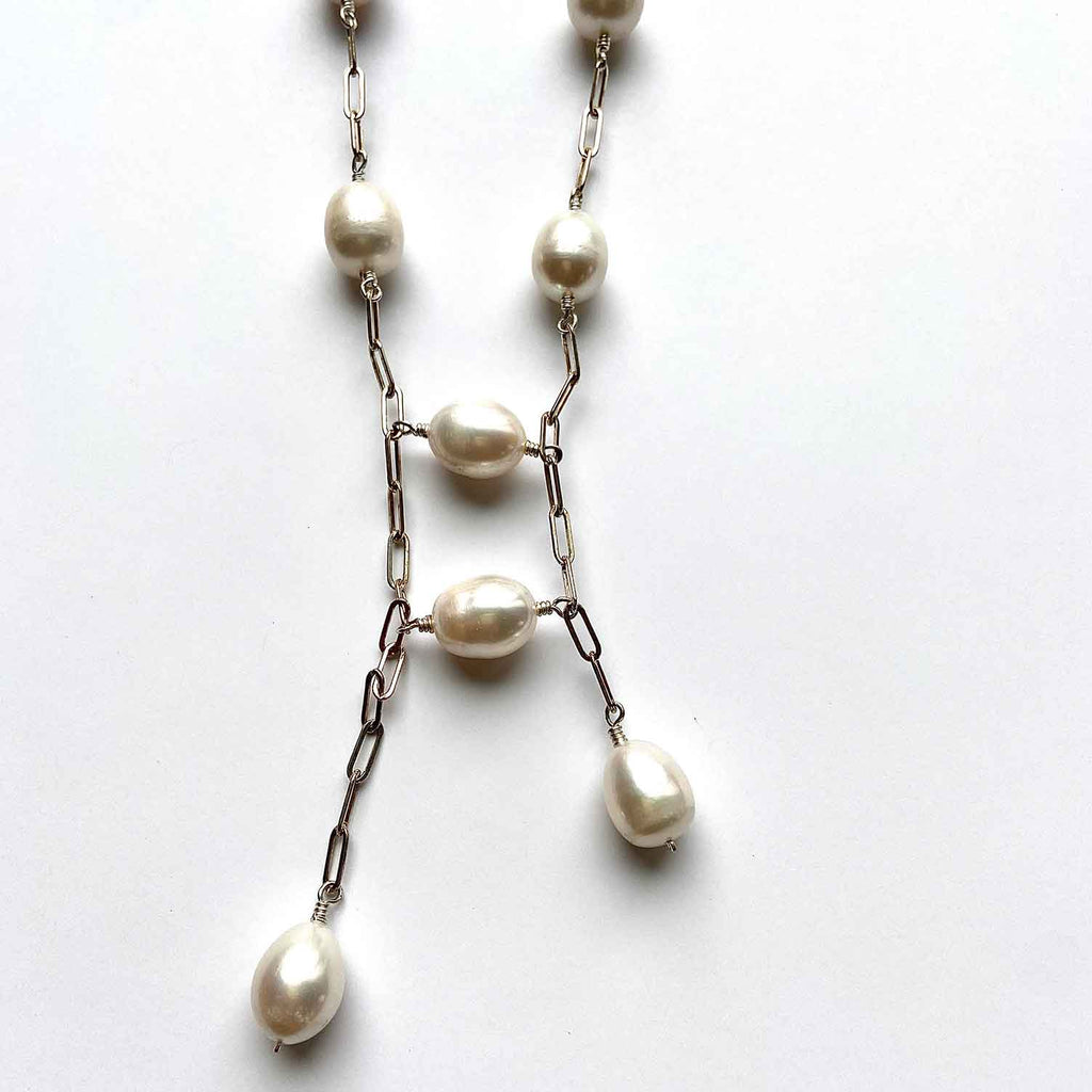 Pearl and Silver Tassel Necklace