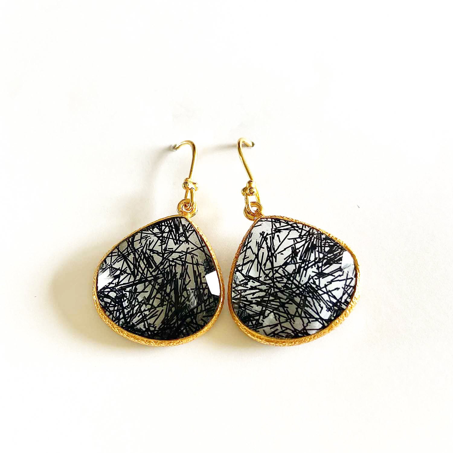Black Rutilated Quartz Teardrop Drop Earrings