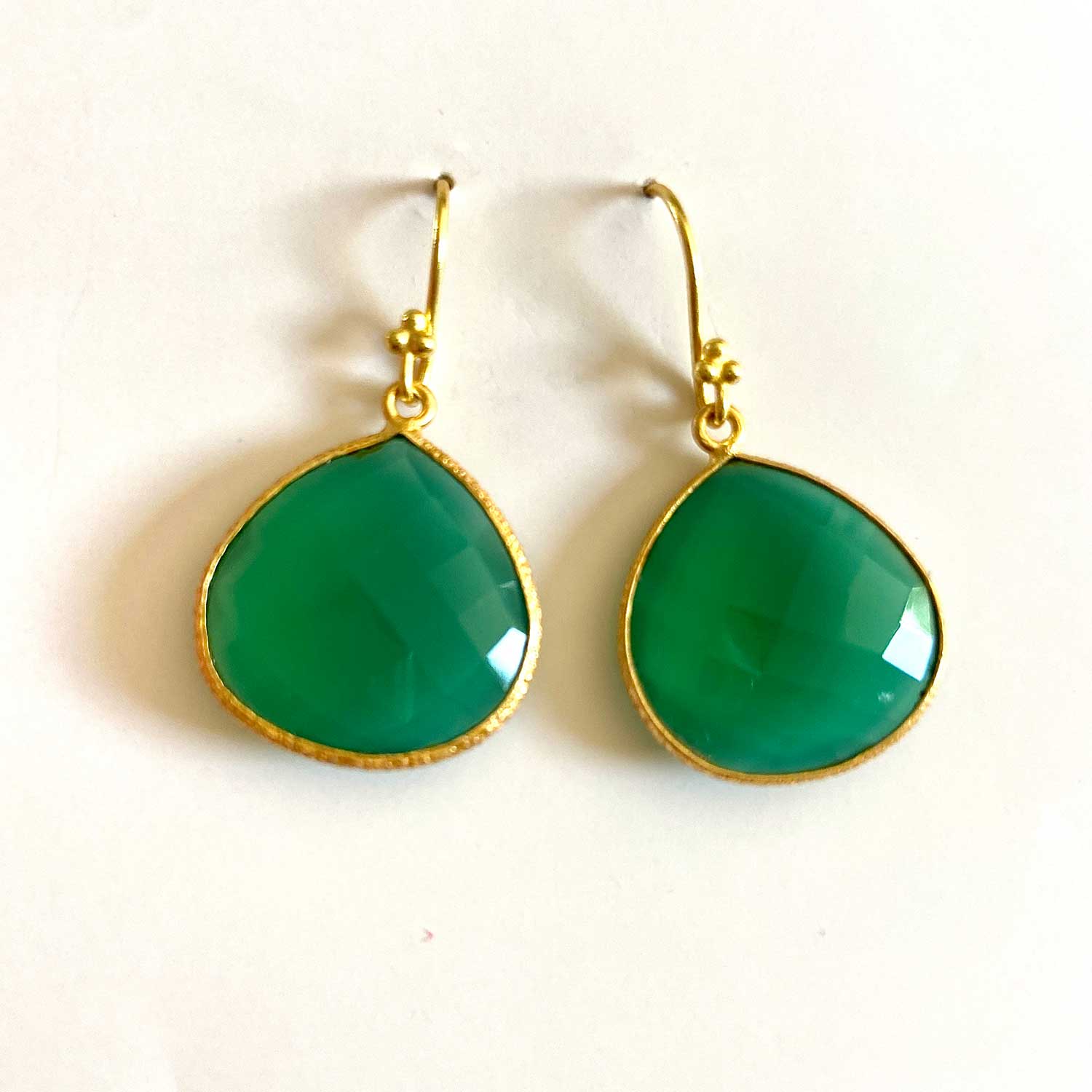 Emerald Green Chalcedony Teardrop Drop Earrings