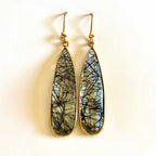 Black Rutilated Quartz Elongated Teardrop Earrings