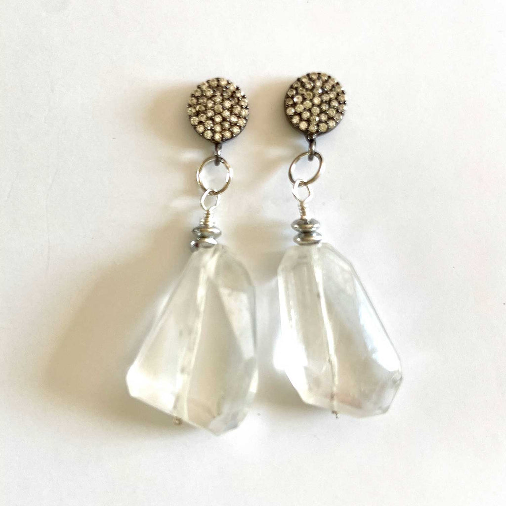 Clear Quartz Crystal Nugget Drop Earrings
